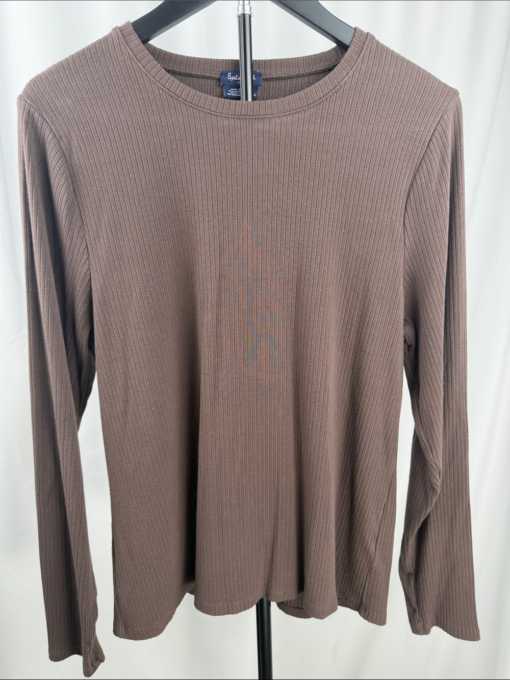 Splendid Long-Sleeve Ribbed Tee - Taupe Brown